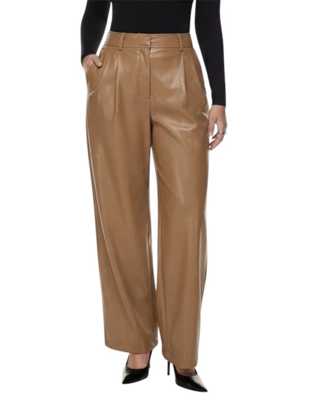 Babaton Vegan Leather Pleated Pant Size 2 Caramel Colour
